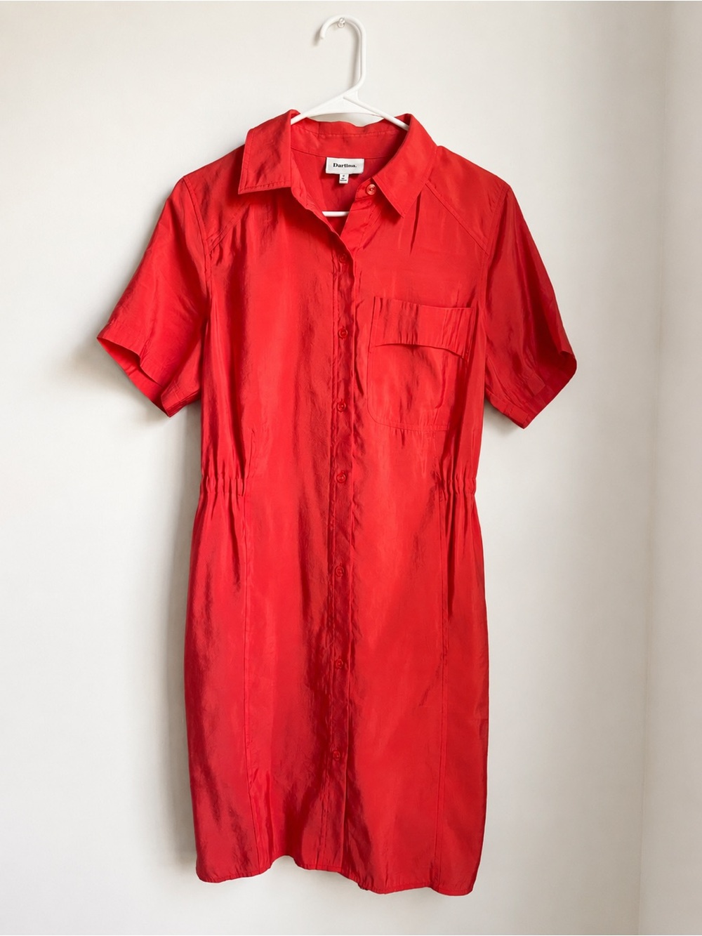 Darling Red Button-Front Ruched Waist Shirt Dress